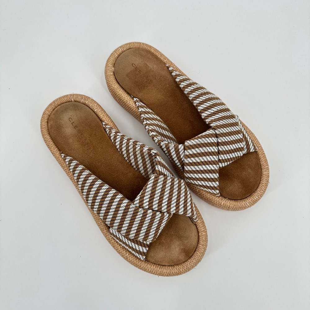 Clergerie Paris Womens Andrewti Platform Slide Sandals Brown White Striped 8.5 - Picture 2 of 9